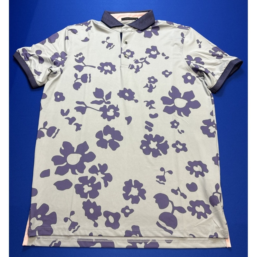 Greyson Golf Polo Mens M Fiori Catbird  Polo Purple Floral Short Sleeve Wicking